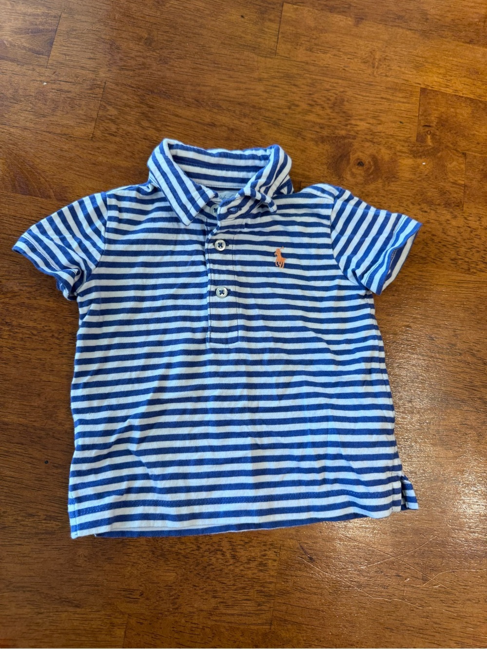 Ralph Lauren Blue & White Striped Polo with Orange Logo kids size 6 months - Picture 1 of 5